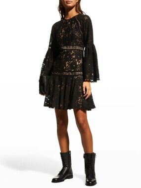 Michael Kors Black Lace Bell Sleeve Dress